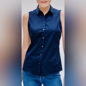 Ann Taylor Navy Sleeveless Button-Down Shirt